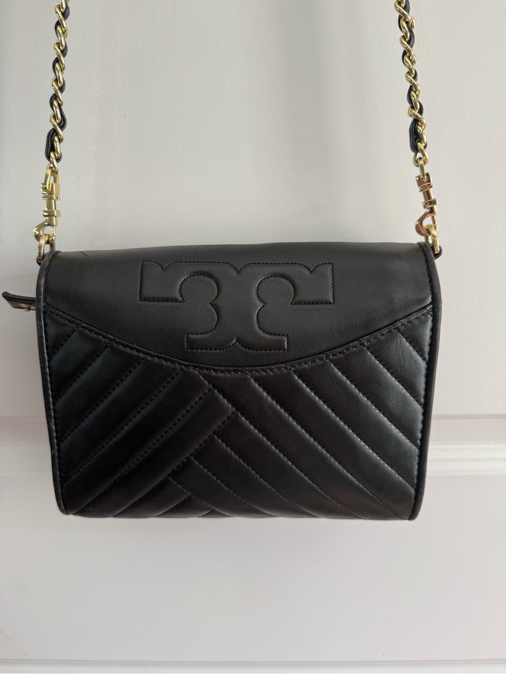 Tory Burch Black Quilted Leather Chain-Handle Crossbody Bag